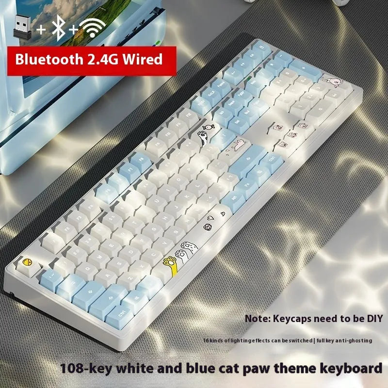 Mechanical keyboard with three connectivity modes in blue and white colour matching design