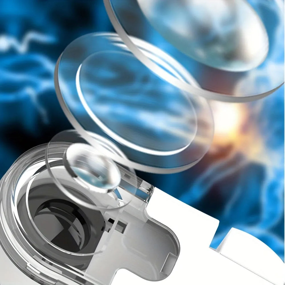 Pocket microscope with detachable clip for smartphone cameras showing 60x magnification and LED light