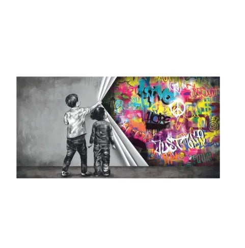 Frameless children's graffiti wall art canvas abstract print for kids room decoration