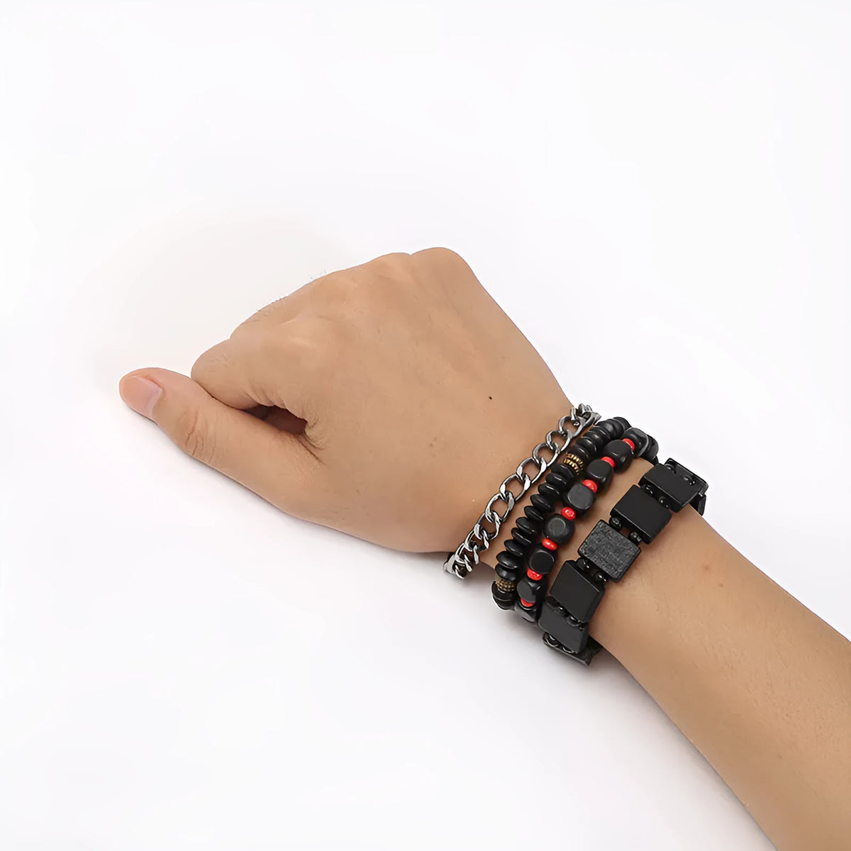 Four-piece alloy beaded bracelet set with handmade woven detail, unisex retro style, four colours