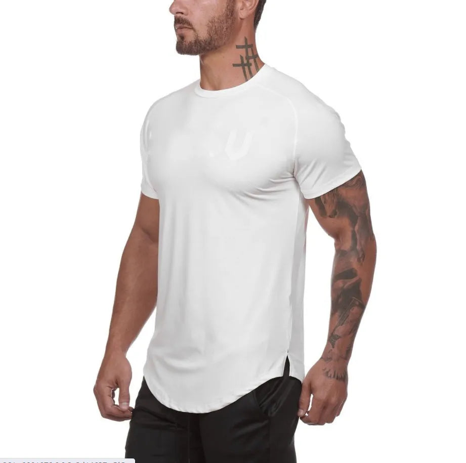 Men's long sleeve gym shirt in cotton-spandex blend with optional printed letter designs