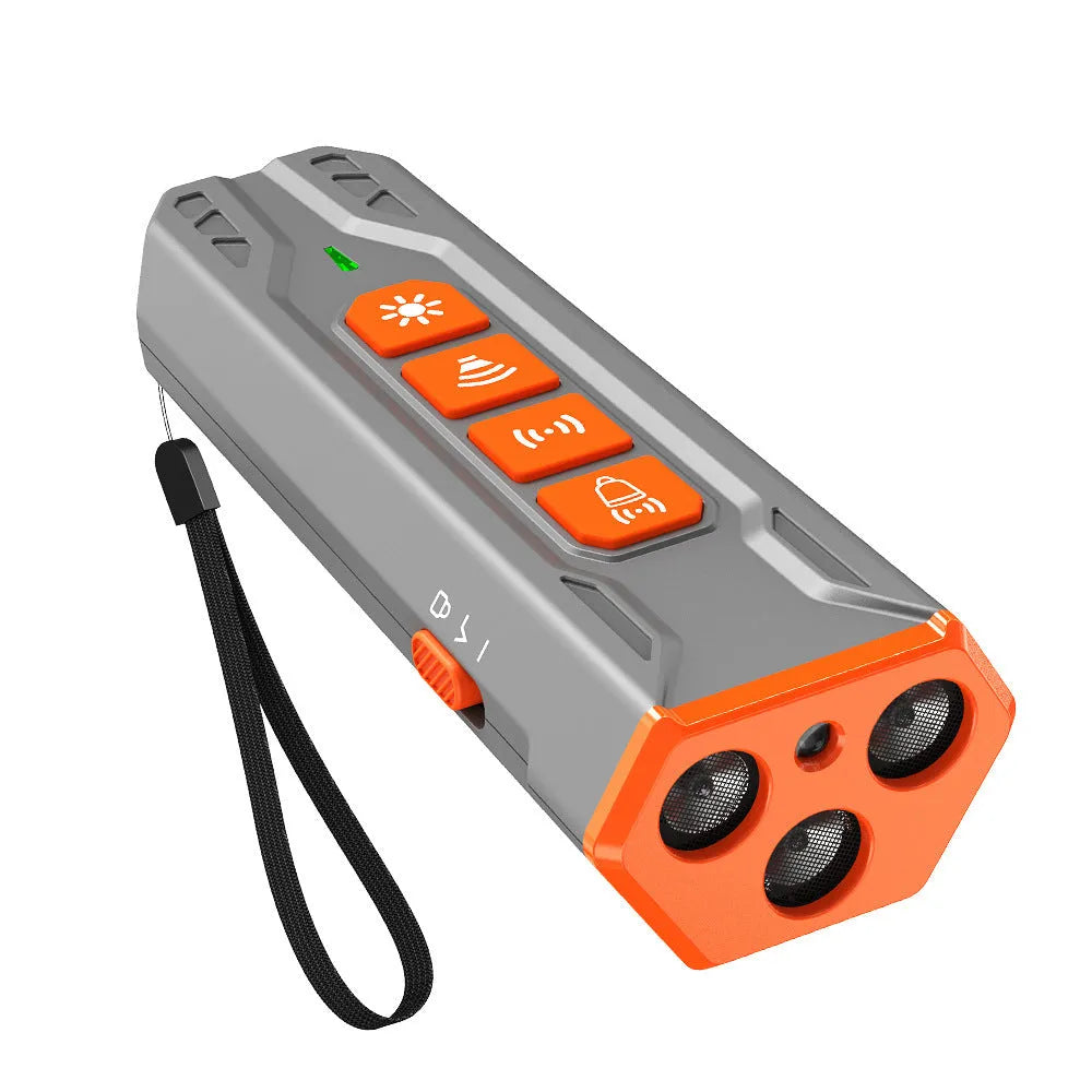 Three-head ultrasonic dog trainer in grey orange and black orange colour options