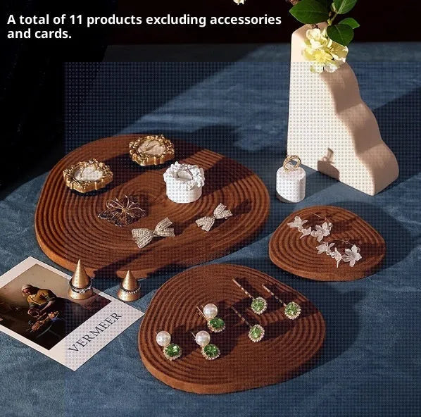 Flannel tree wheel jewellery display stand with rotating design, small size 12x11.5cm, black colour