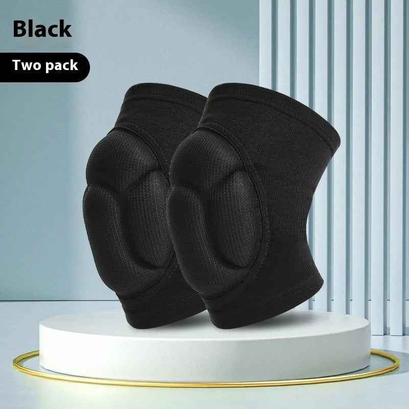 A pair of black thick sponge dance kneepads for anti-collision protection in sports.
