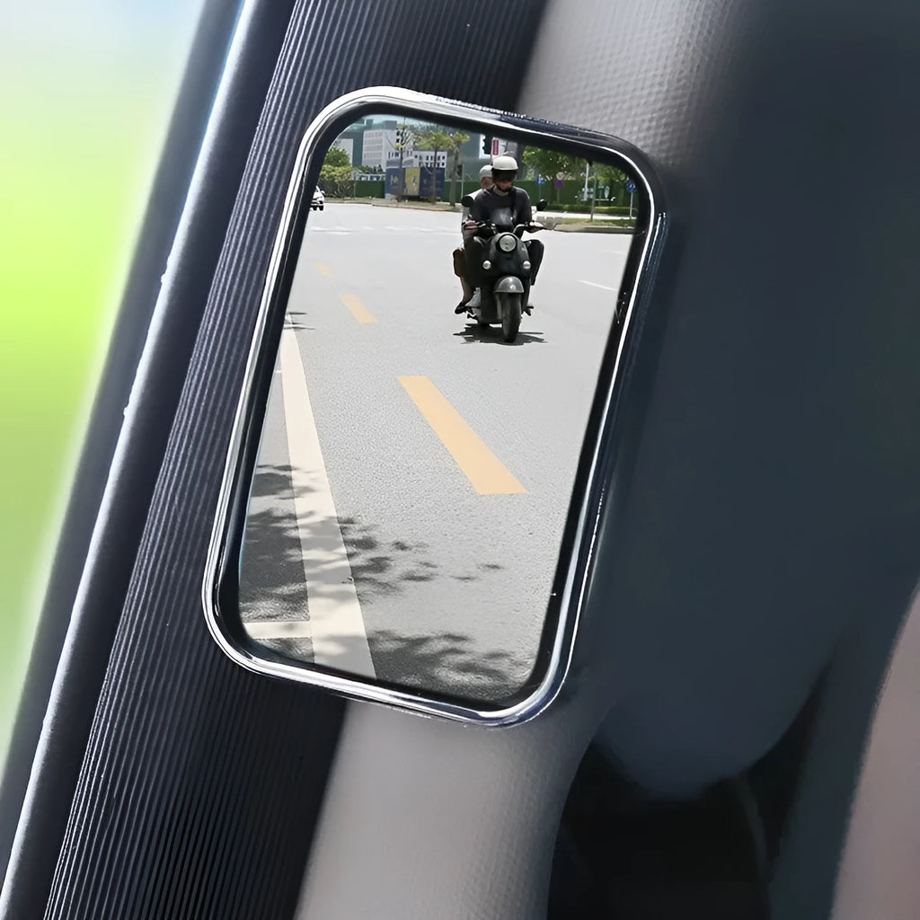 Portable car rearview mirror with ultra clear glass and alloy frame in black finish