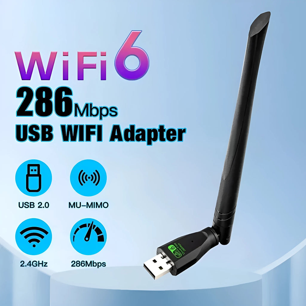 Black USB WiFi6 wireless network card with driver-free operation