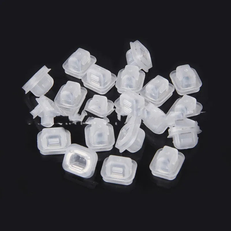 Transparent plastic interior fastener clip for BMW E39 and E38 models showing peach wood design.