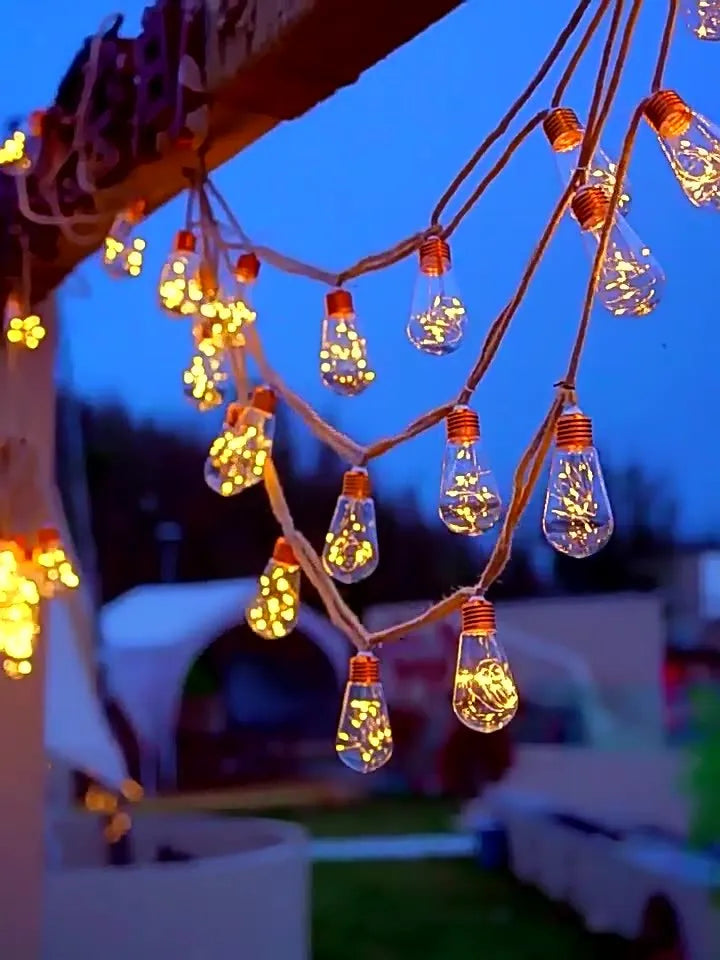 7.5m solar hemp rope globe string lights with 16 lights, remote control, warm or colourful light