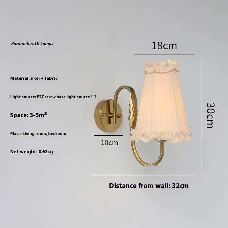 Wheat wall lamp with fabric shade and iron body for bedroom bedside