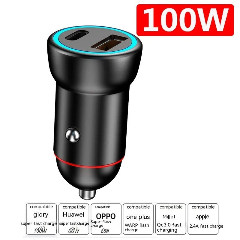 Black zinc alloy car charger with USB port for vehicle device charging