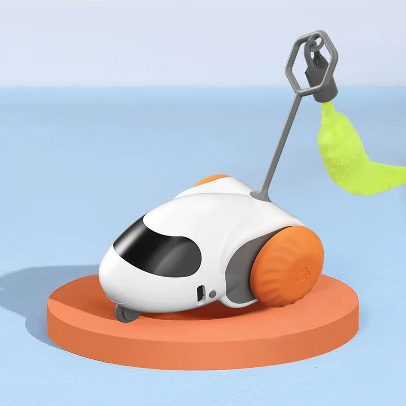 Smart running car electric toy for cats in light grey blue and summer orange colours