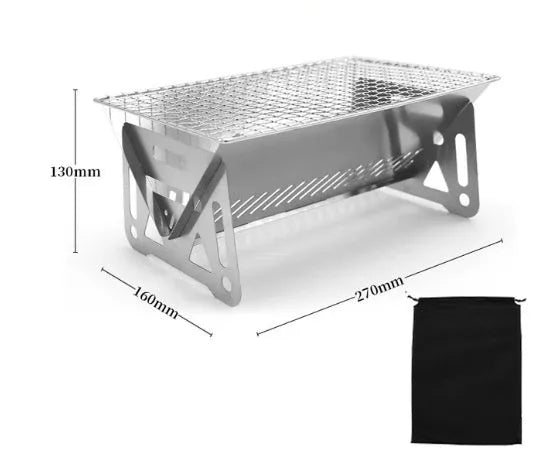 Large stainless steel folding barbecue oven with storage bag, suitable for outdoor grilling.