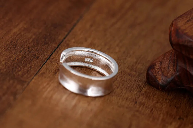 Korean frosted sterling silver adjustable open ring with geometric shape and electroplated finish