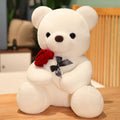 Rose bear teddy plush pillow in brown, beige, or grey with soft PP cotton filling