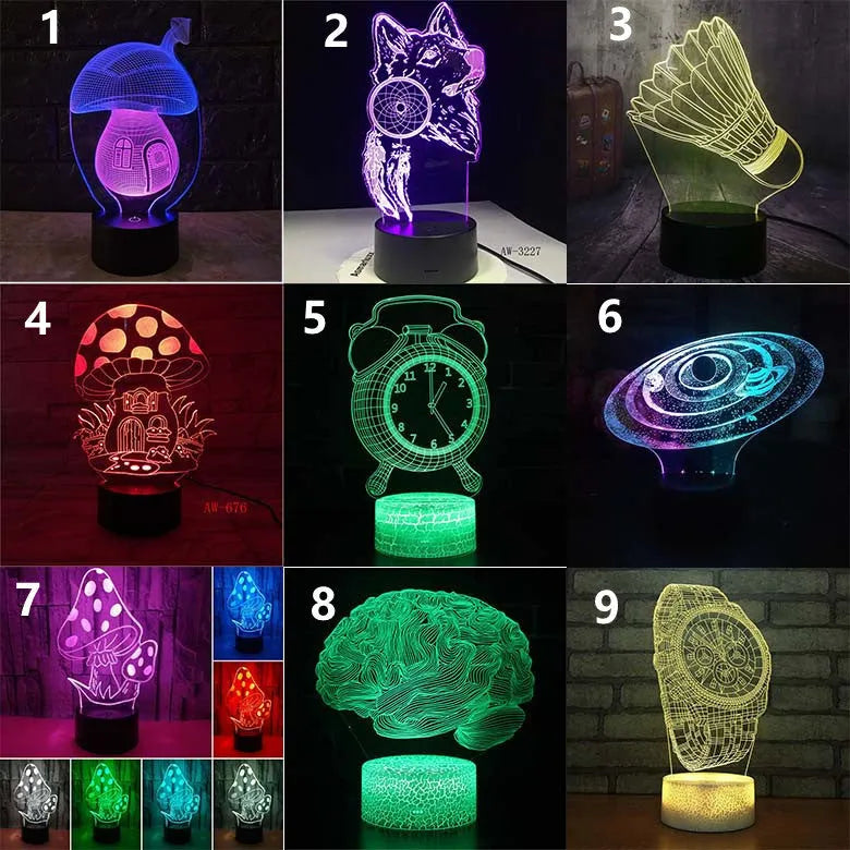 Remote control LED desk lamp with 3D acrylic panel on ABS base, USB powered with colourful lighting effects
