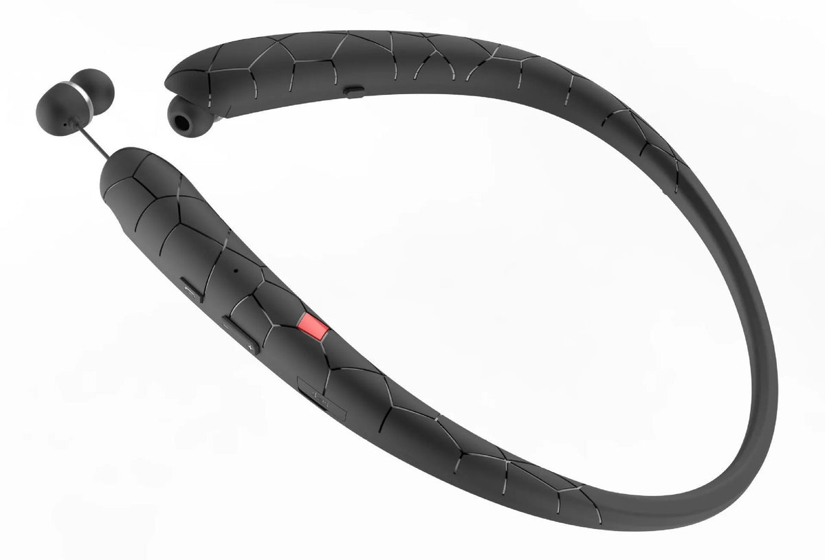 Neckband Bluetooth headphones with retractable wire, CVC6.0 dual mic, 10mm drivers, available in blue green pink orange