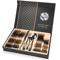 24 piece 18/10 stainless steel cutlery set in Silver style with wood storage box