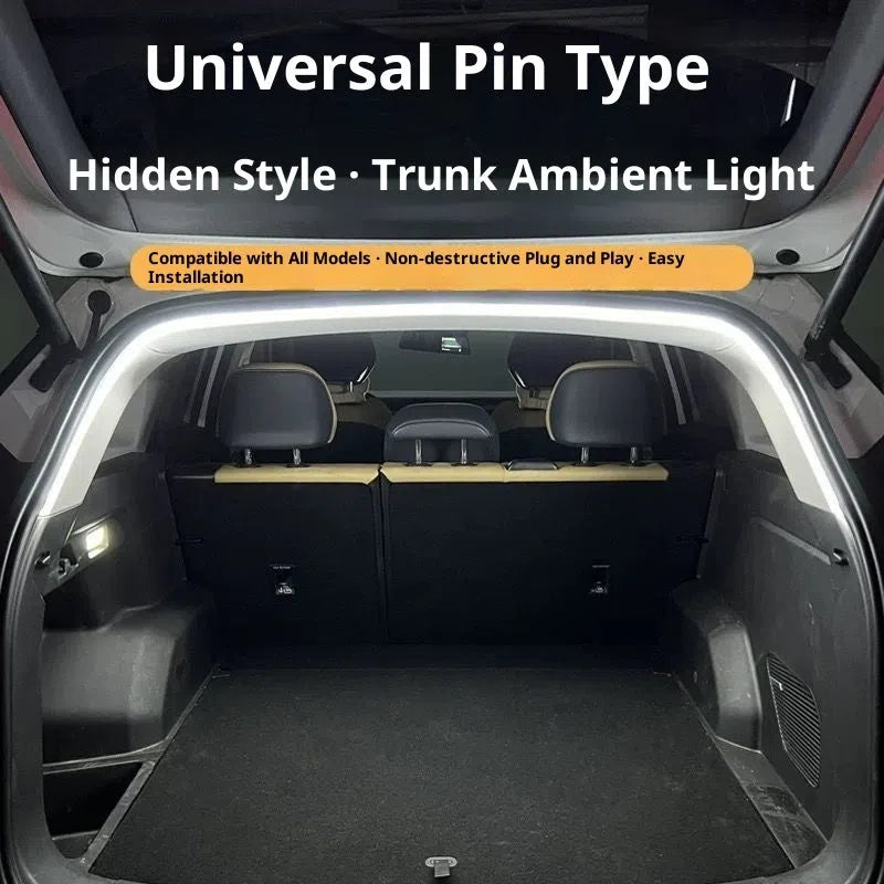 Universal car rear trunk tail light strip with white light and pin connectors for boot illumination