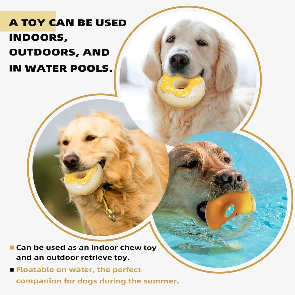 TPR molar teeth cleaning donut dog toy in chocolate, pink or yellow colours