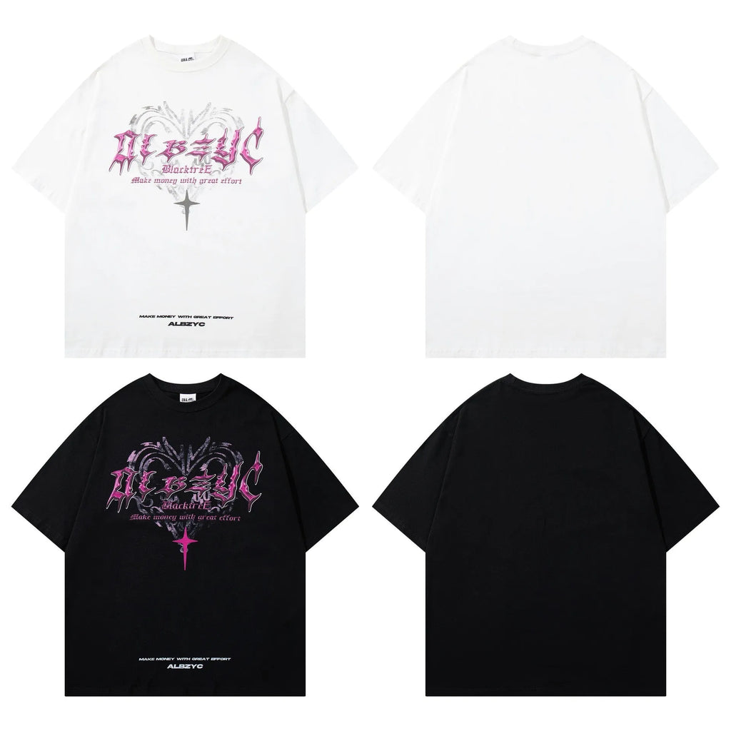 Retro printed cotton T-shirt for men in loose fit with round neck and short sleeves