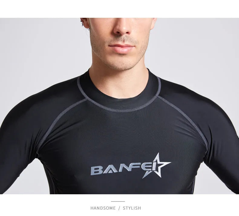 Men's blue quick-dry half sleeve swimsuit for surfing and snorkelling with nylon fabric