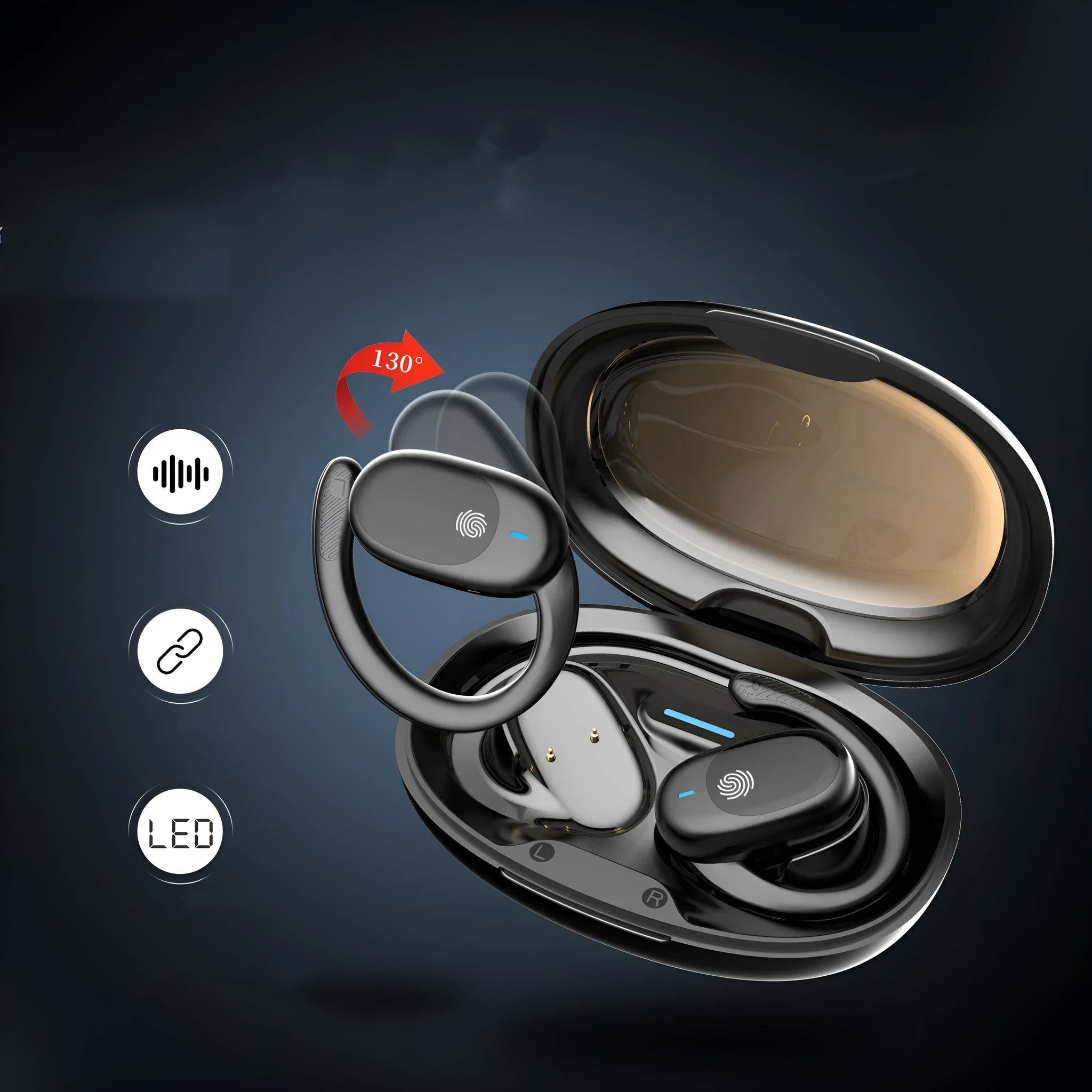 Non-in-ear air conduction Bluetooth headset in black ABS, with Jerry chip and breathing light
