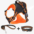 Yellow and orange polyester dog harness with traction strap for outdoor training control