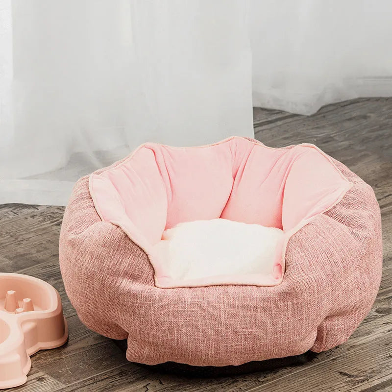 Blue octagonal pet bed with removable mat for cats and small dogs