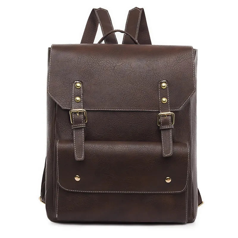 Korean retro style simple backpack in soft PU material showing ventilation features