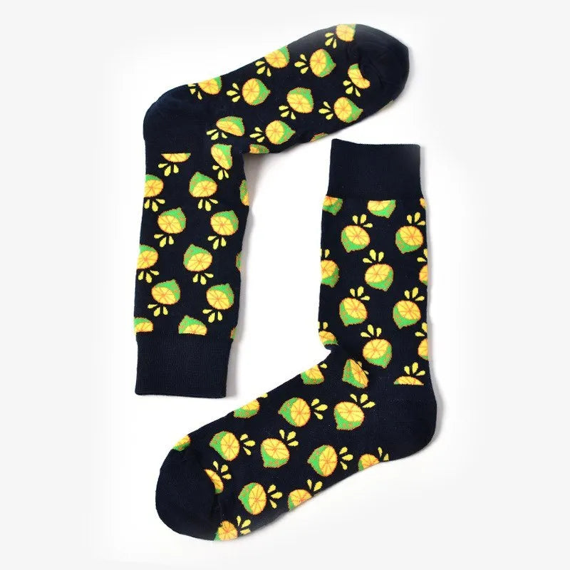 Happy fruit banana print tube socks for men women high-density cotton one size 39-43 colour options