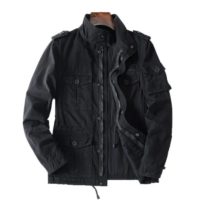 Men's loose fit cotton twill jacket with zip front in retro style available in multiple sizes