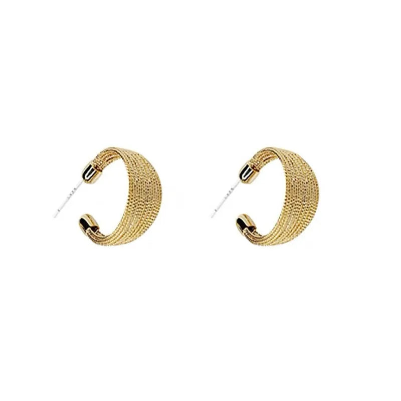 Multi-layer simple bracelet earrings with geometric copper design in gold and silver electroplated finishes