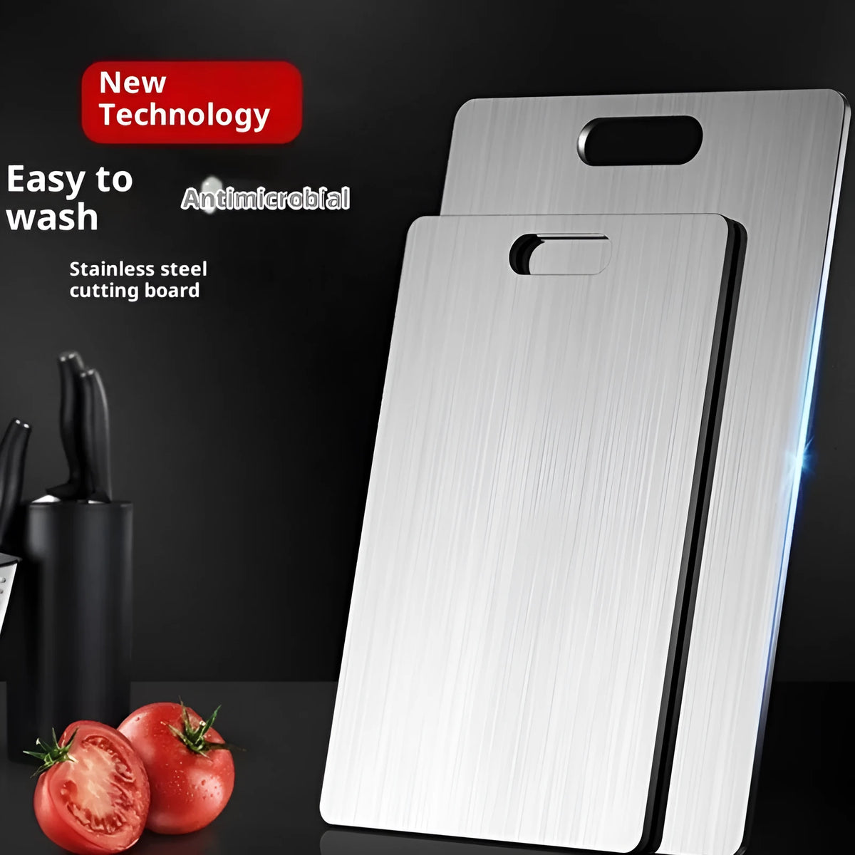 Mildew-proof double-sided stainless steel cutting board, square shape, edible SUS304, available in four sizes
