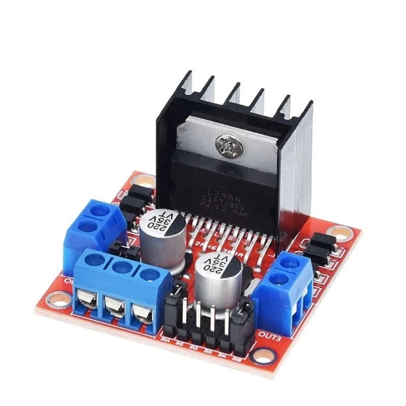 L298N motor driver module board with dual H-bridge configuration for DC and stepper motor control