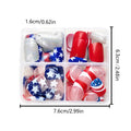 Independence Day nail art set showing three five-pointed star designs in European Square style