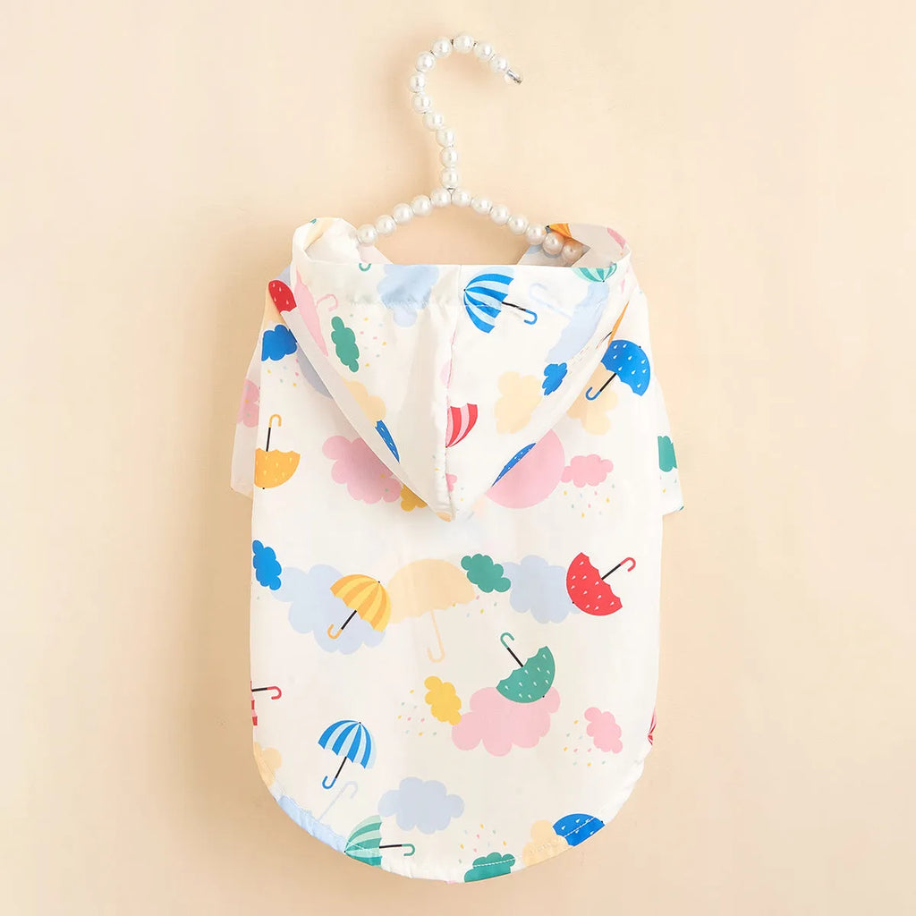 Colourful cartoon umbrella pattern pet raincoat for dogs and cats in polyester material