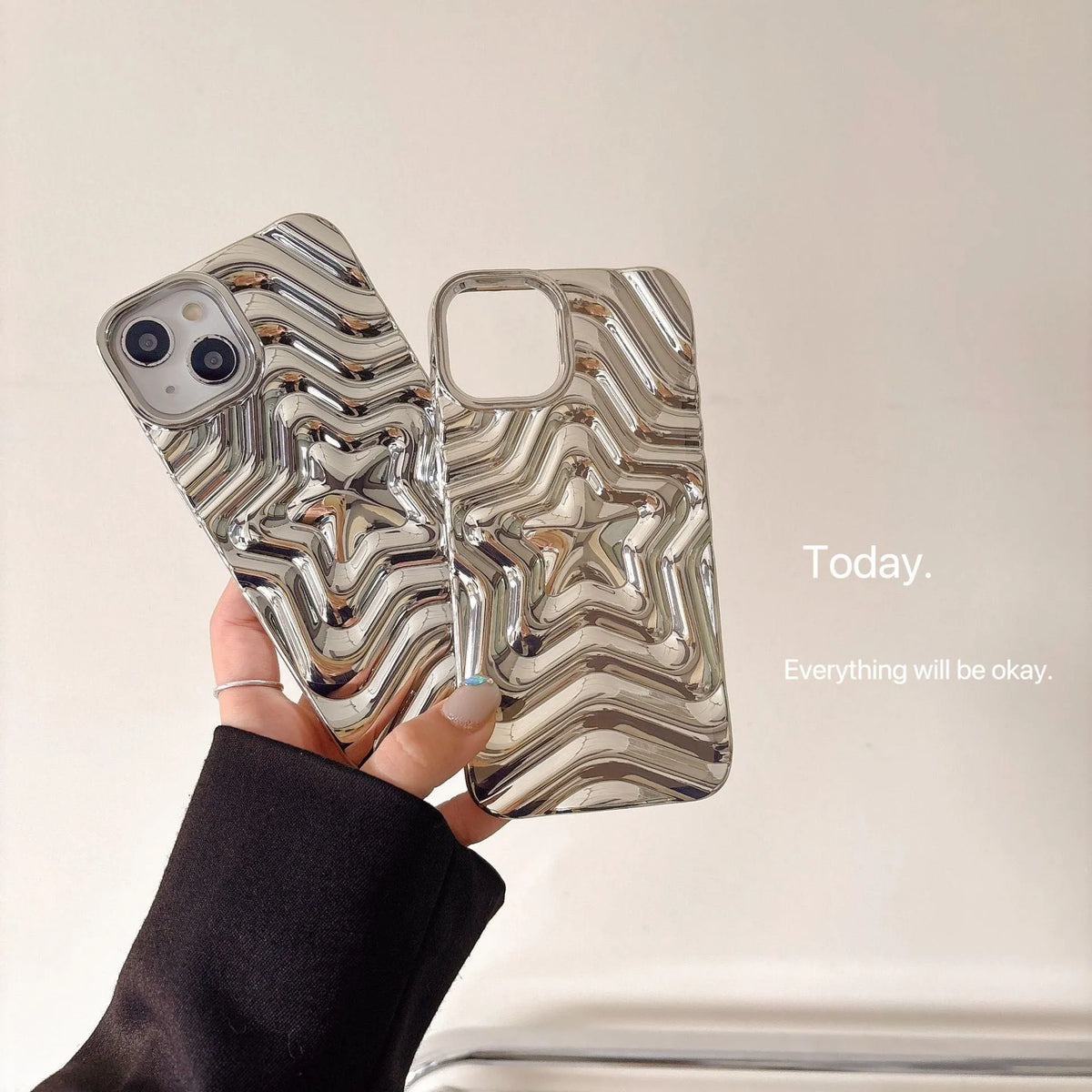Silver electroplated three-dimensional star soft shell phone case for Apple iPhone with TPU anti-fall back cover