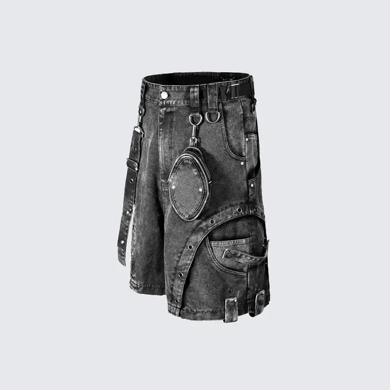 Retro washed loose high waist denim shorts in knitted cotton fabric for summer street style
