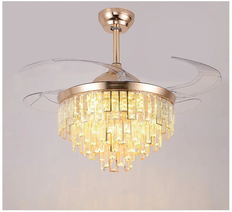 Invisible ceiling fan lamp with crystal shade and ABS blades in living room setting