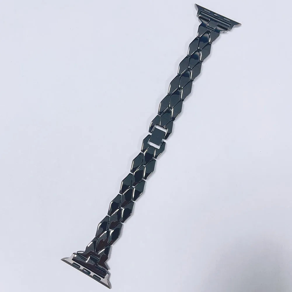 Creative stainless steel diamond solid metal strap for Apple Watch in black colour