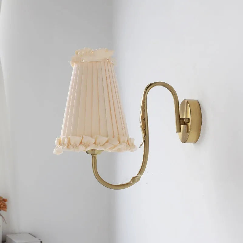 Wheat wall lamp with fabric shade and iron body for bedroom bedside