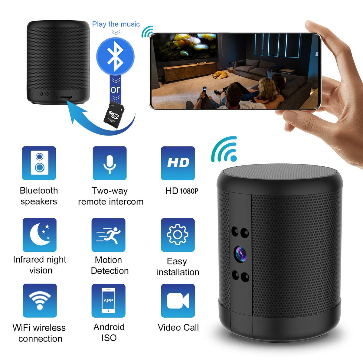 Black HD Z25 smart surveillance camera with dual voice conversation and night vision for indoor use