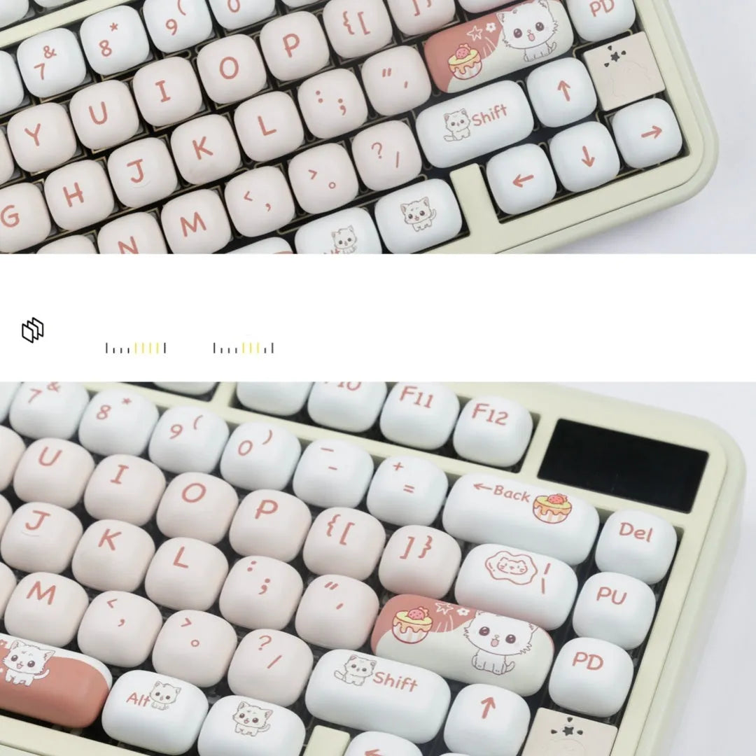 Colourful Dessert Cat sublimation printed mechanical keyboard keycap set with MOG round design