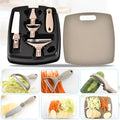 Three piece stainless steel cutter set with wheat straw chopping board, fruit knife and peeler in green