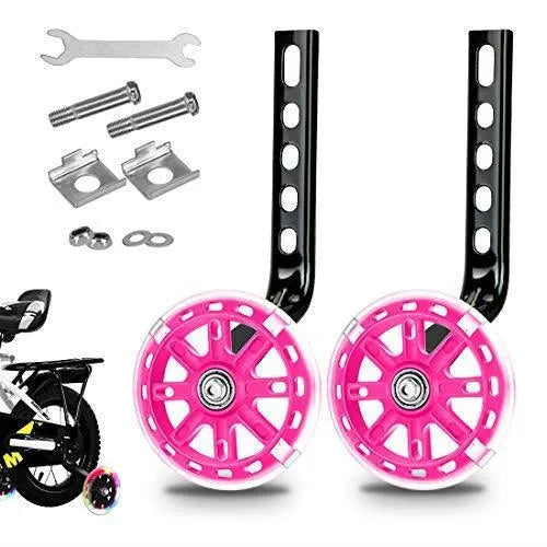 Set of children glow auxiliary bicycle wheels in black with metal bracket for 12-20 inch bikes