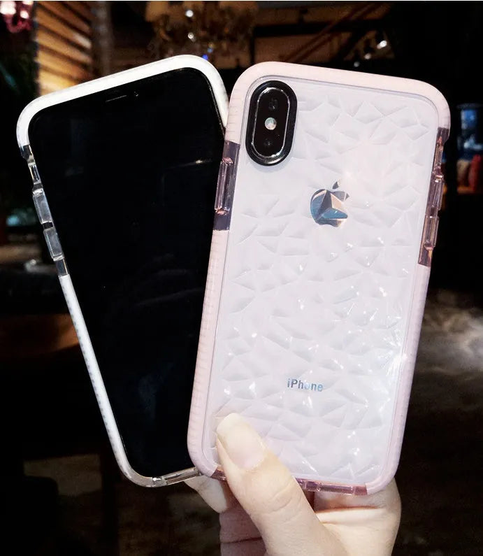 Simple striped TPU iPhone case showing pink, white, and black edge colour options.