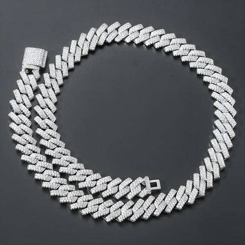 14mm copper Cuban link chain for men with micro-inlaid zircon stones in gold finish, 18 inch length