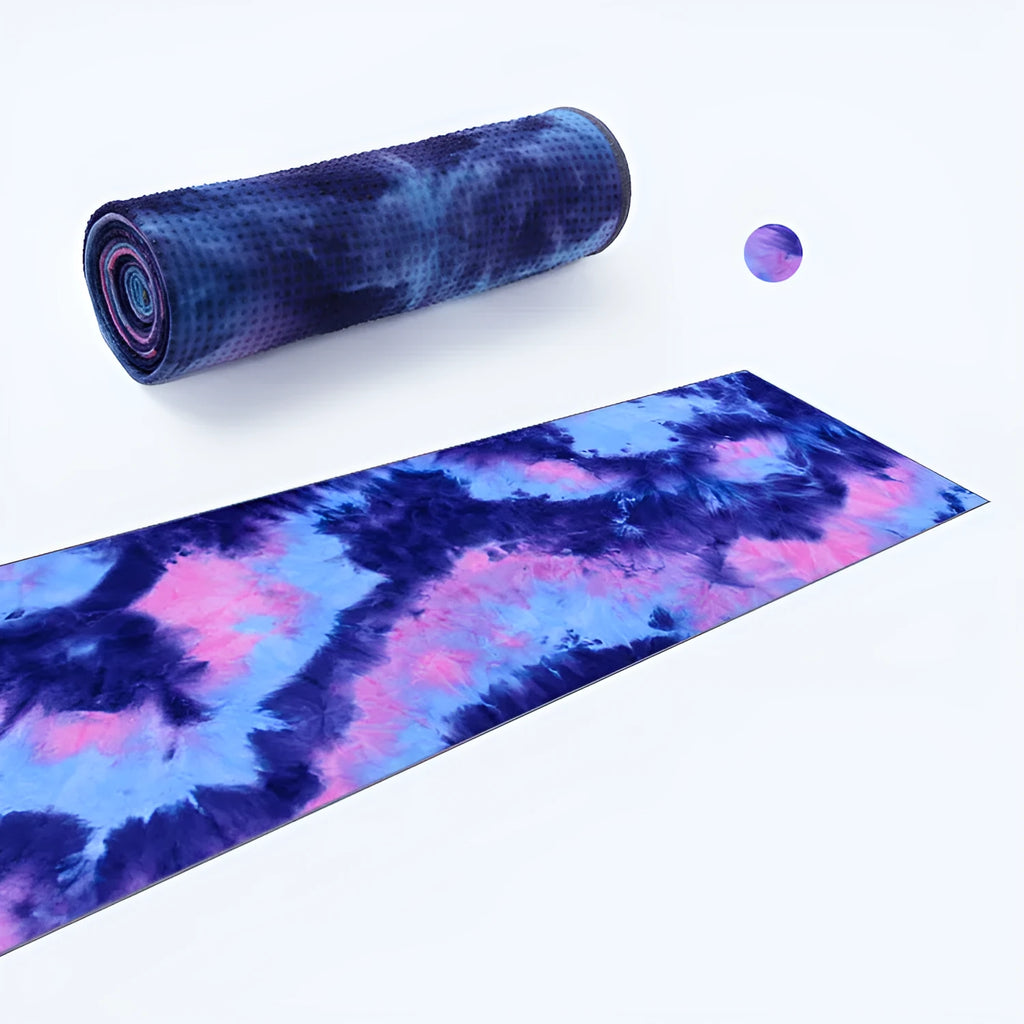 Non-slip microfiber yoga towel in tie-dye colours for exercise drape over mat