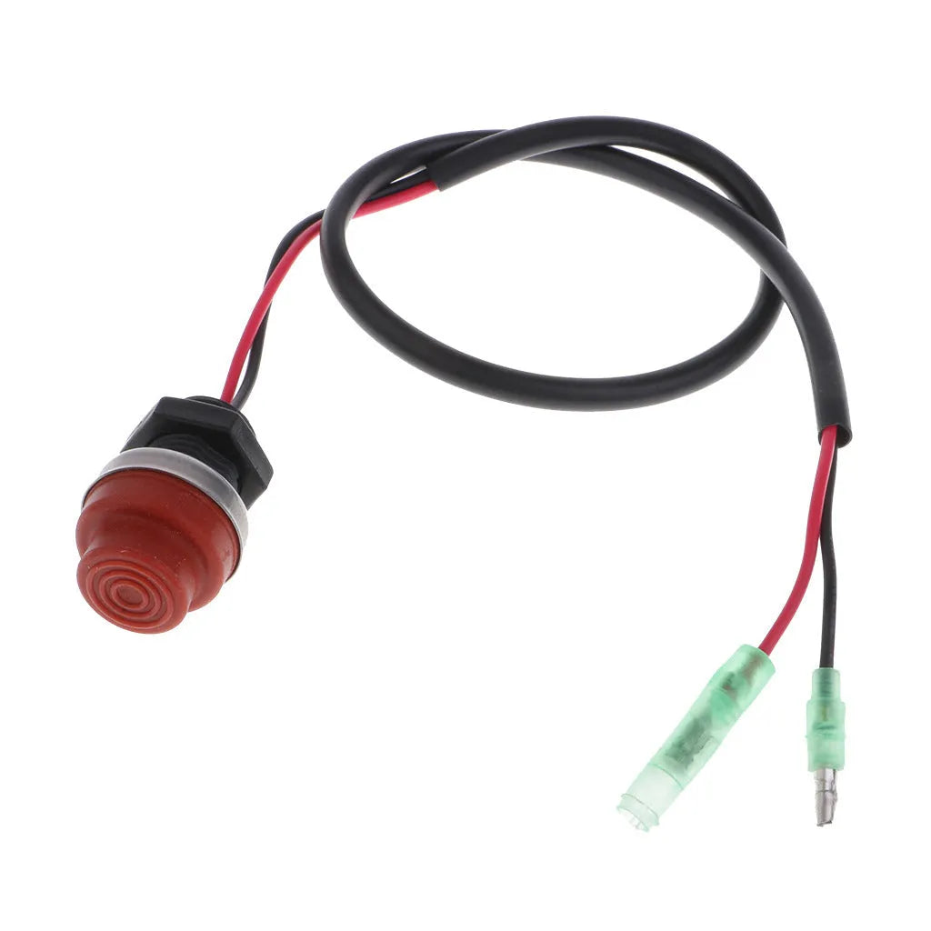 Red Yamaha marine engine kill switch with coiled safety rope and clip.