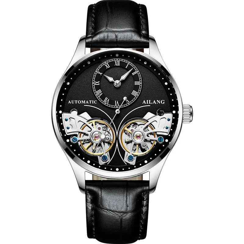 Automatic men's watch with tourbillon and moon phase displays in titanium case